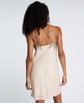 Sequin Netting Lace Trim Slip Dress