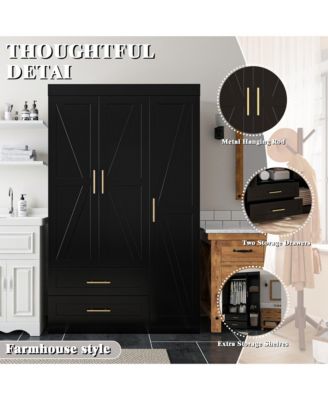  Freestanding   Wood   Hanging Rod & Shelves Bedroom Armoire