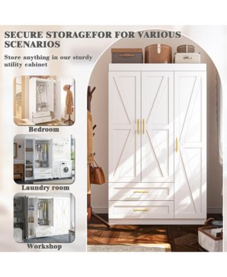  Freestanding   Wood   Hanging Rod & Shelves Bedroom Armoire