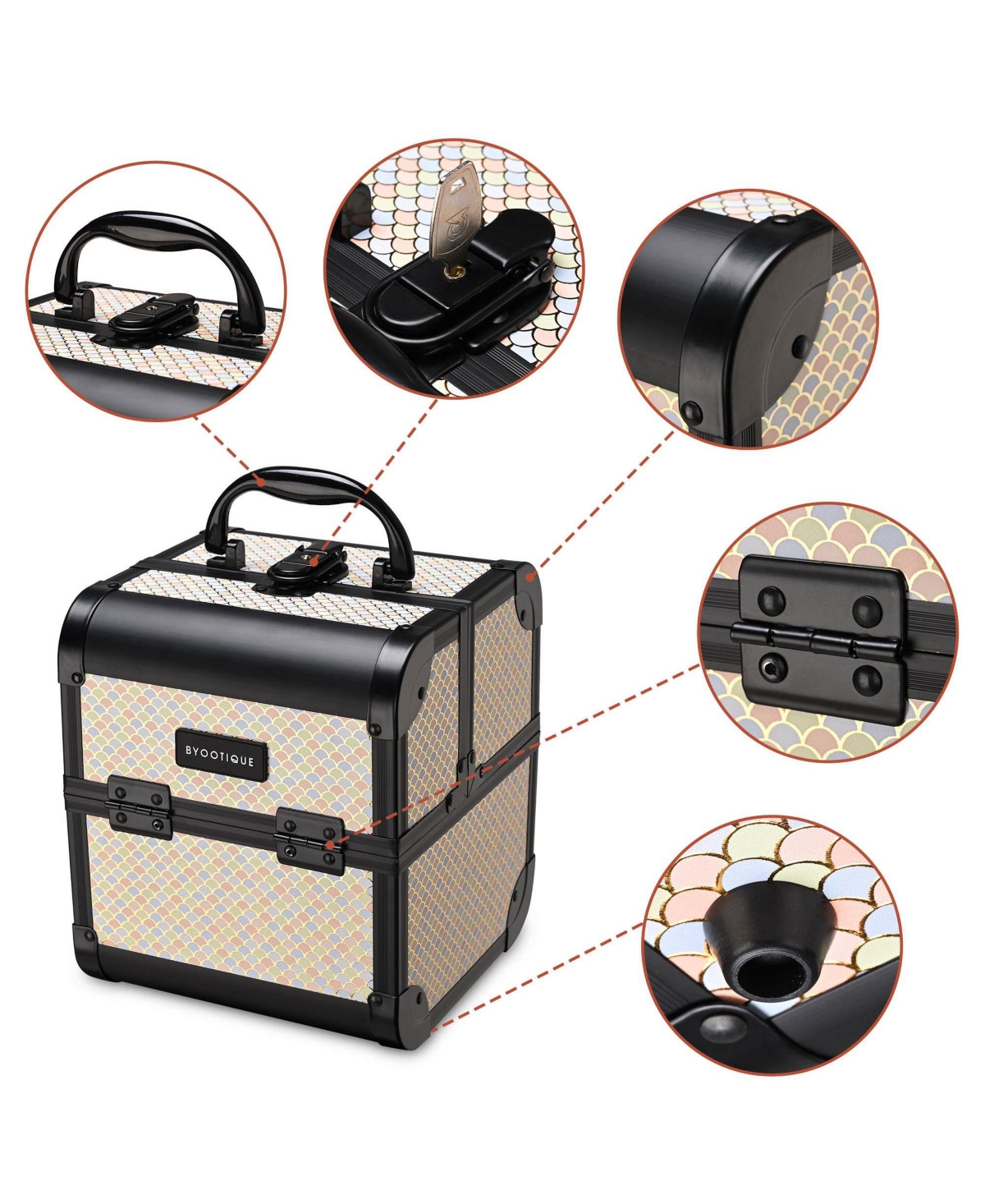 Byootique Makeup Train Case with Mirror Cosmetic Box Organizer Art Deco Pastel