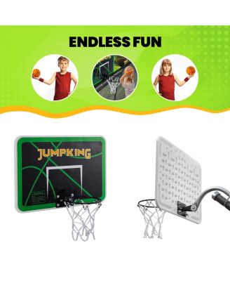 Trampoline Basketball Hoop Set – 7.5” dia. Breakaway Metal Ring with Goose Neck Pole & Inflatable Mini Basketball Fits Most Trampoline Models