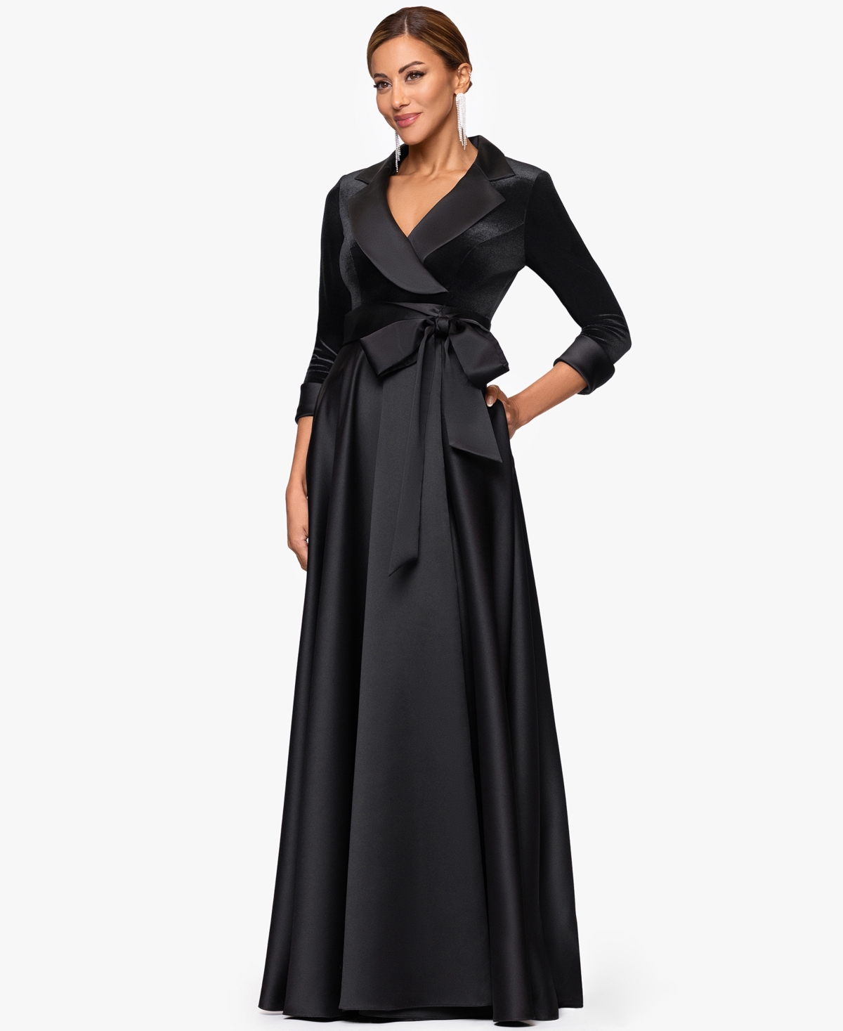 Xscape Women's Bow Detail Collar Maxi Gown In Black