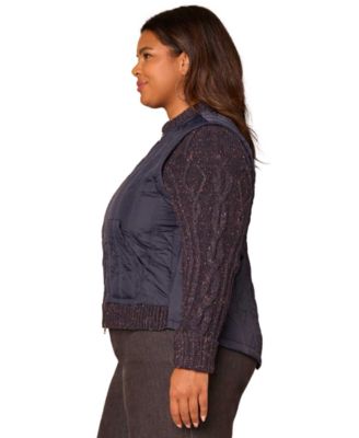 Plus Size Stand Collar Quilted Vest Zip Jacket