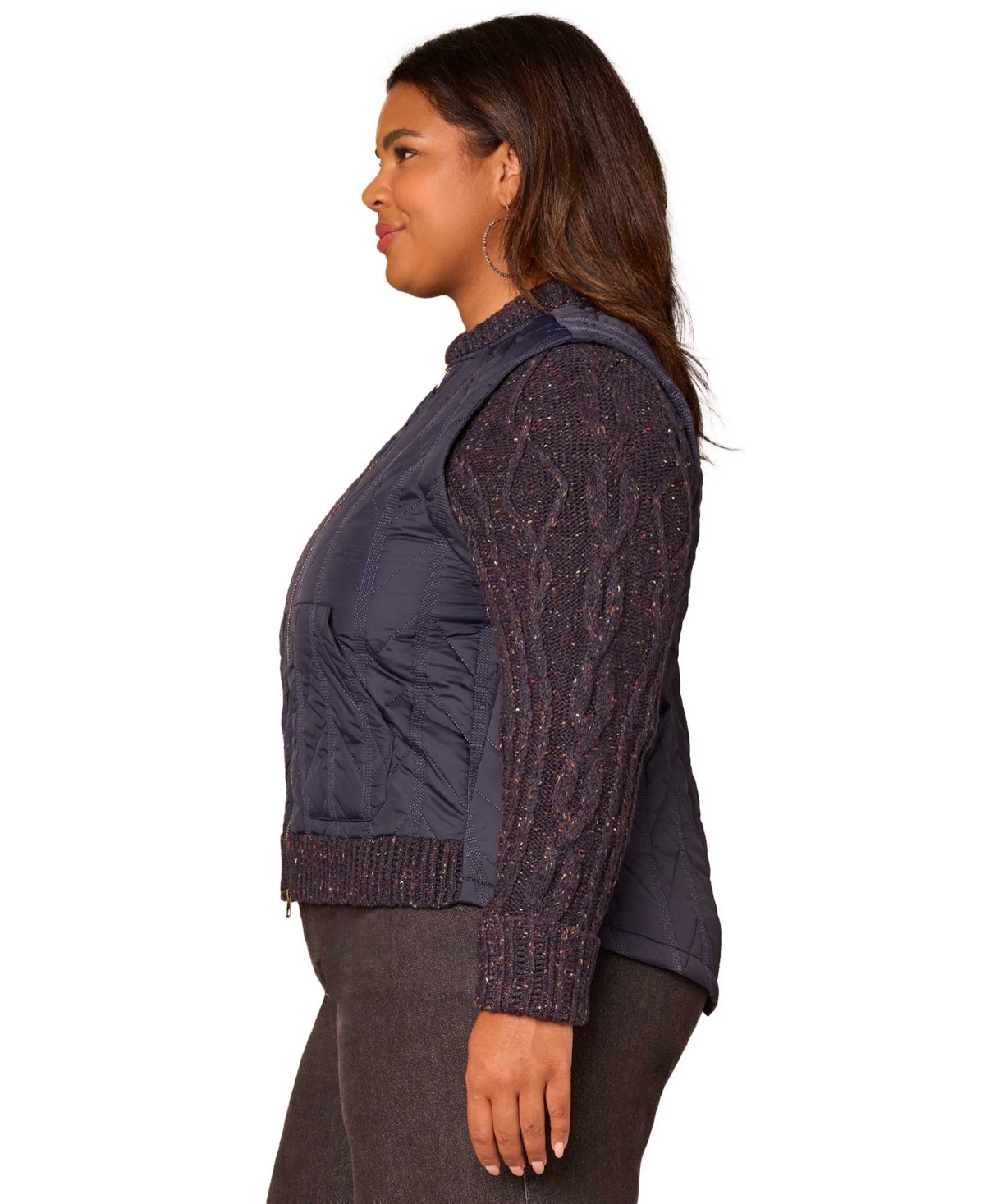 Democracy Plus Stand Collar Quilted Vest Zip Jacket