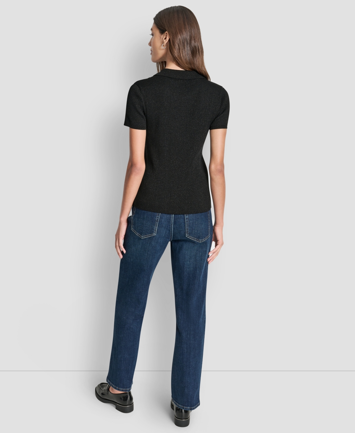 Dkny Jeans Women's Slim Fit Ribbed Polo Sweater