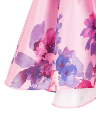 Girls' 2T-6X Printed Mikado Hi-Low Pleated Dress