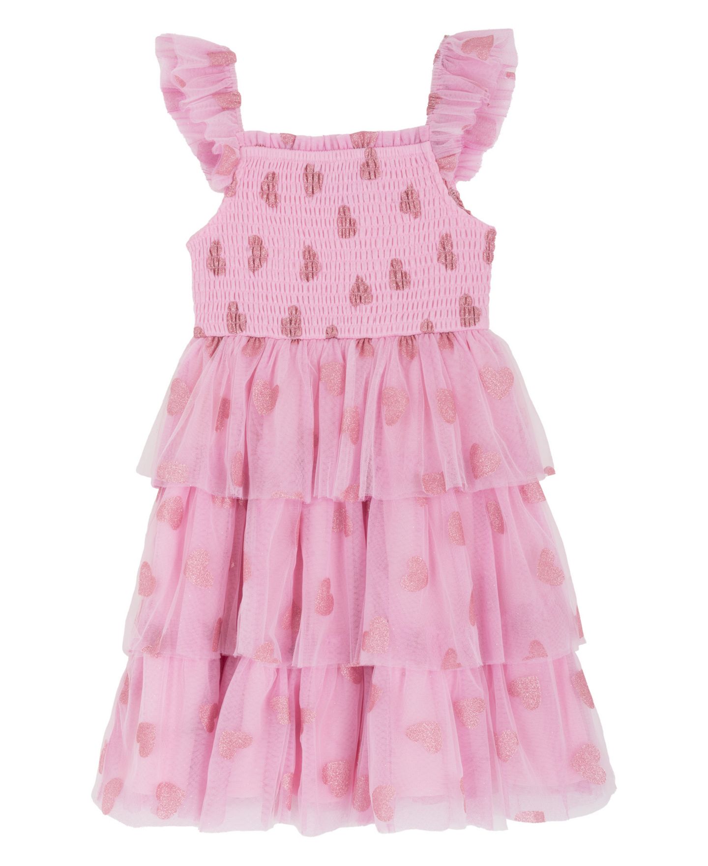 Платье Rare Editions Tiered Heart Glitter Mesh Dress для девочек, цвет: Розовый — фото 4