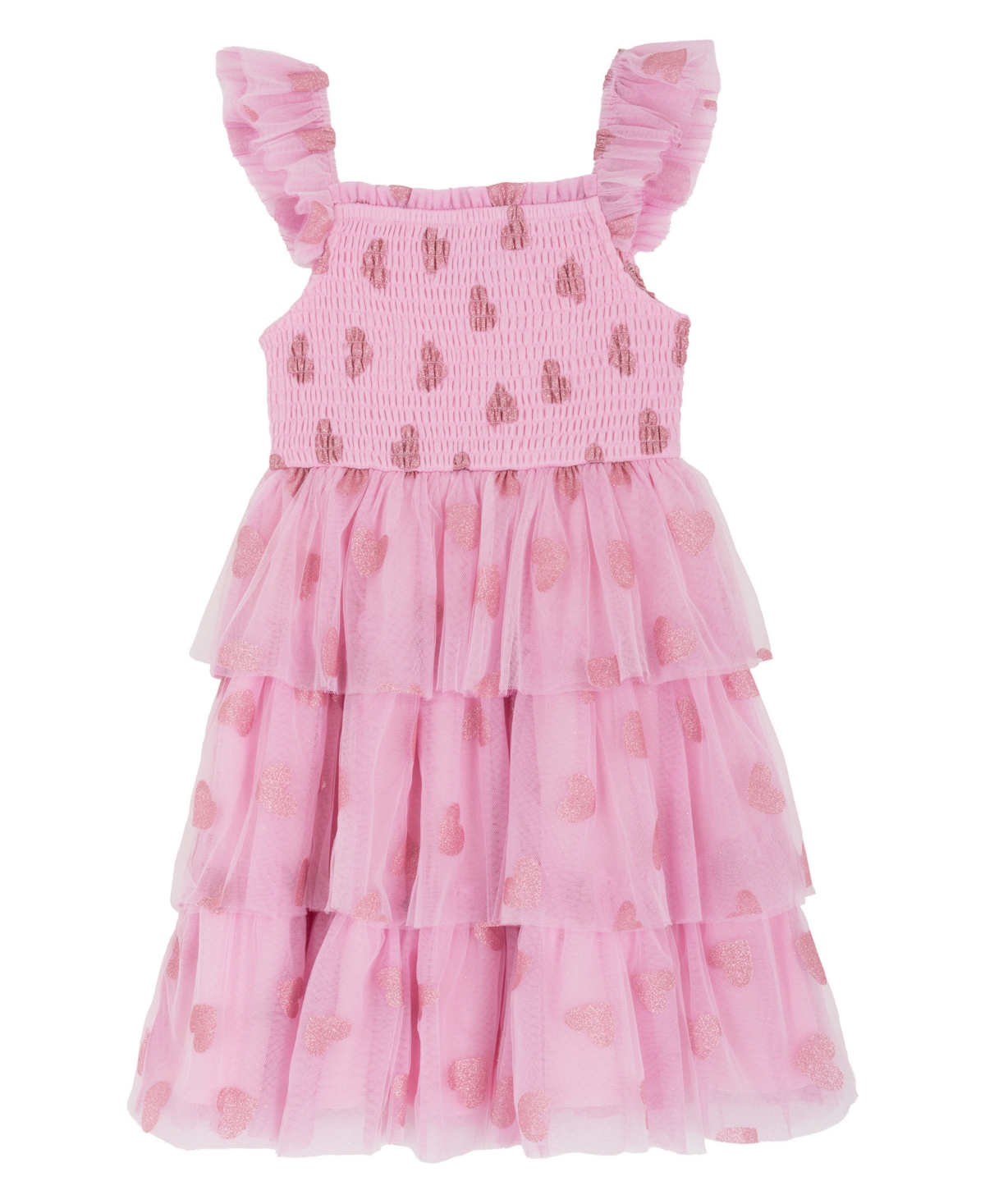 Rare Editions Girls 2T-6X Tiered Heart Glitter Mesh Dress - Pink