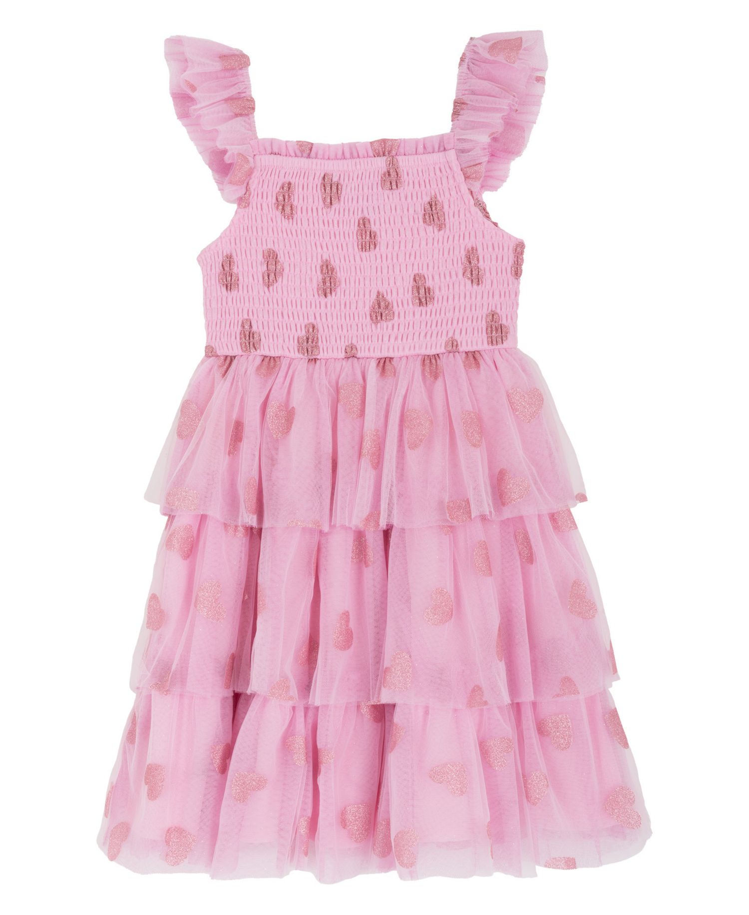 Girls 2T-6X Tiered Heart Glitter Mesh Dress