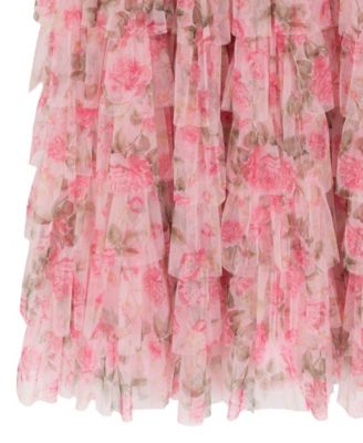 Girls 7-16 Printed Mesh Pleated Body Dress