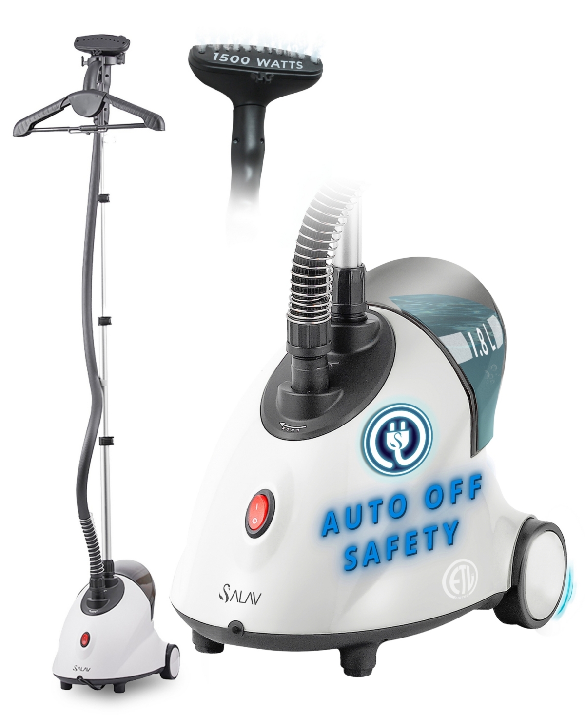 Salav Smart Auto-off Upright 65" Garment Steamer In White