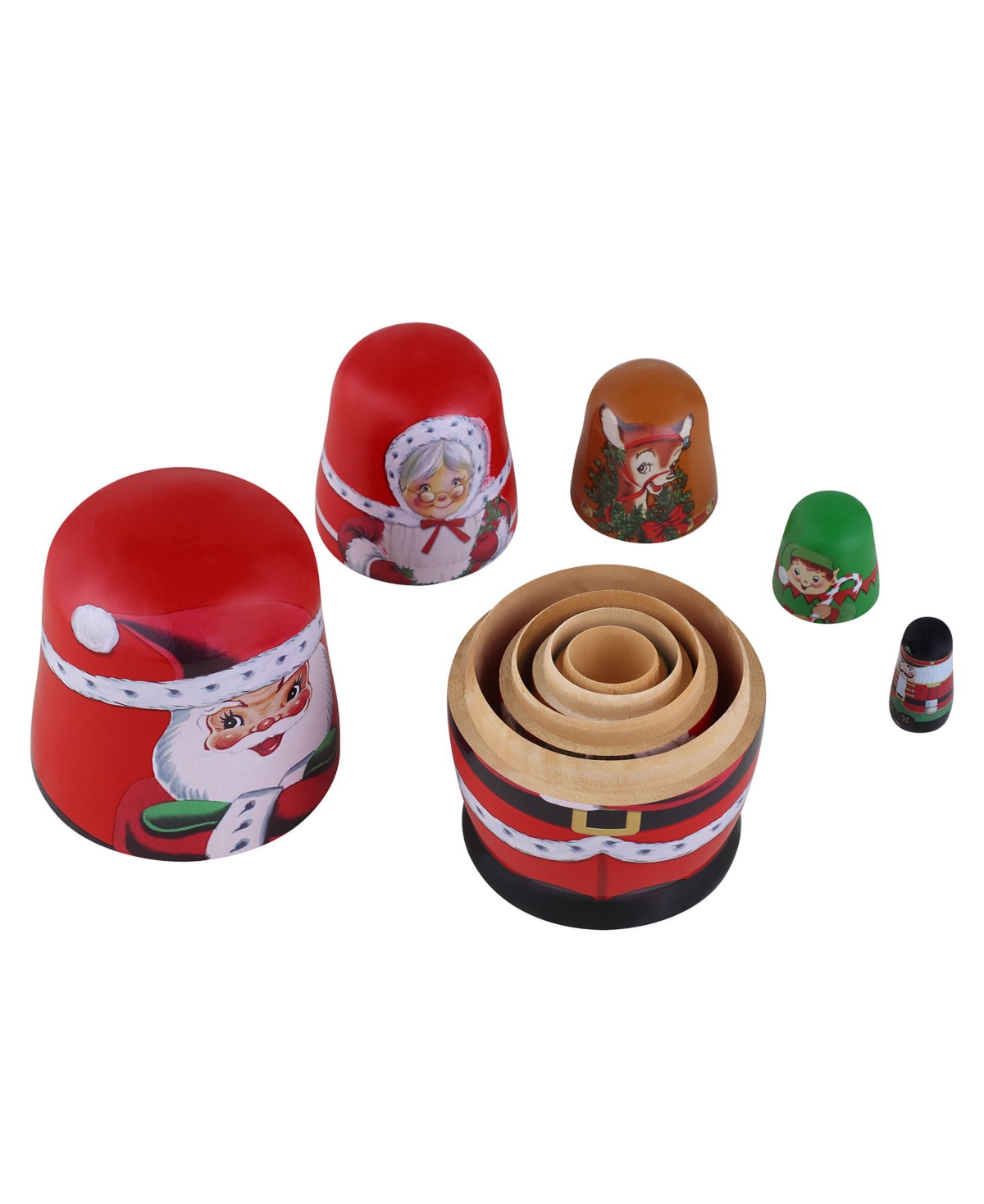 Mr. Christmas Santa And North Pole Pals Nesting Wooden Christmas Figurines, Set Of 5 In Multi