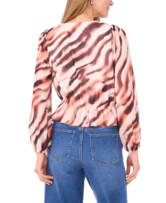 Women's Button Front V-Neck Printed Top