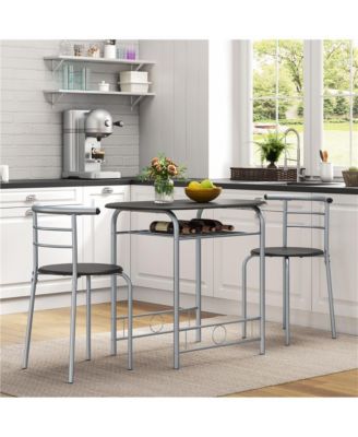 3-Piece Set, Metal Frame, Compact Dining Table with 2 Chairs