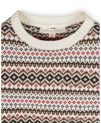 Little and Big Boys' Organic Long Sleeve Intarsia Crew Neck Pullover Sweater
