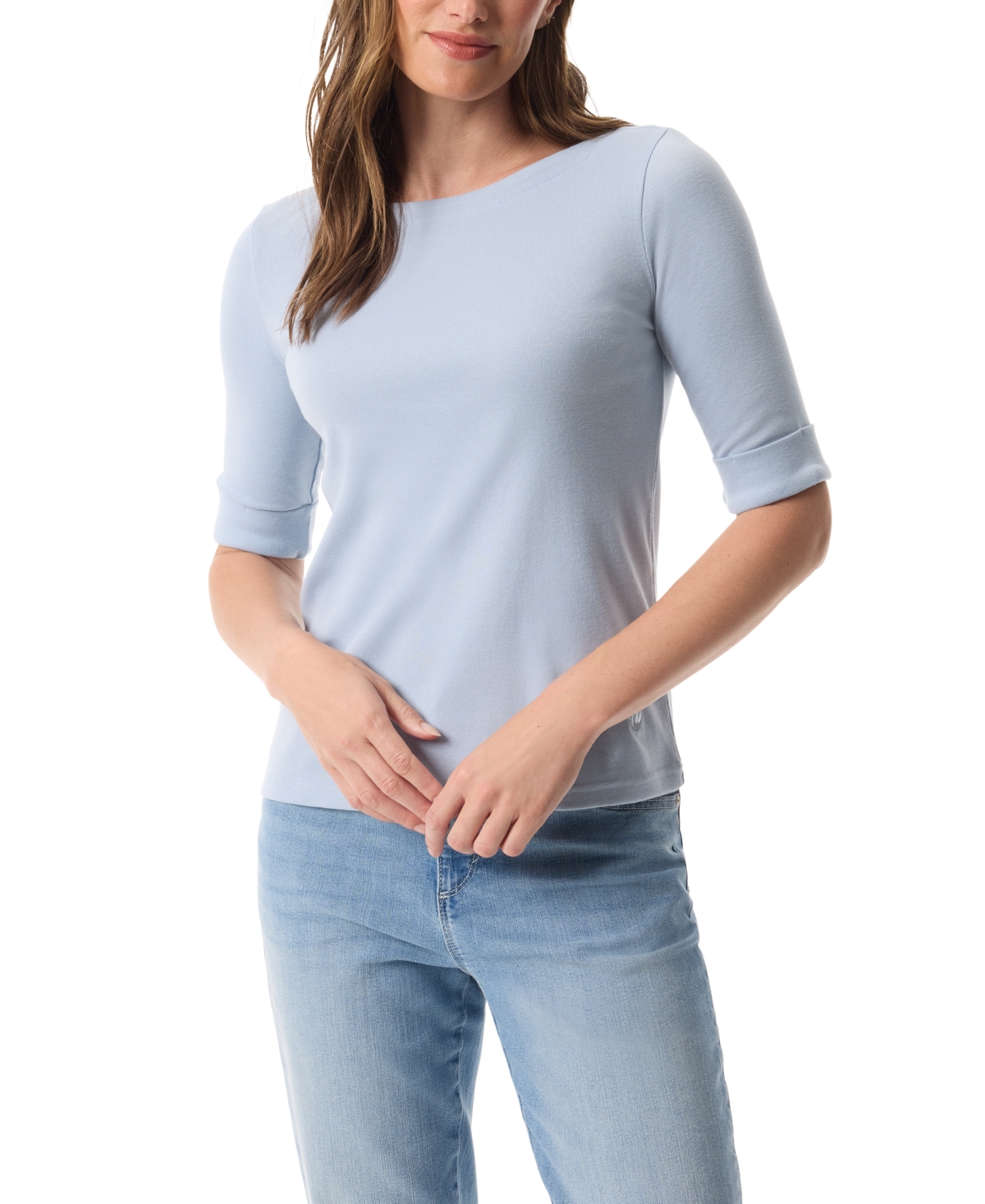 Gloria Vanderbilt Women's Alanis Printed Cuffed-sleeve T-shirt In Blue