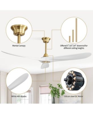 60-inch Modern Luxury Golden 3-Blade Ceiling Fans with Remote Control and Timer Function