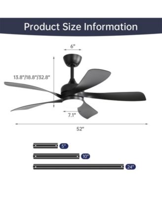 52-inch Minimalist Black 5-Blade Flush Mount with Remote Control and Led Light