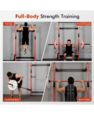 2" x 2" Folding Wall Mounted Squat Rack, 1000 Pounds Capacity Power Rack with Pull Up Bar, J Hooks and Other Attachments, Space-Saving Home Gym