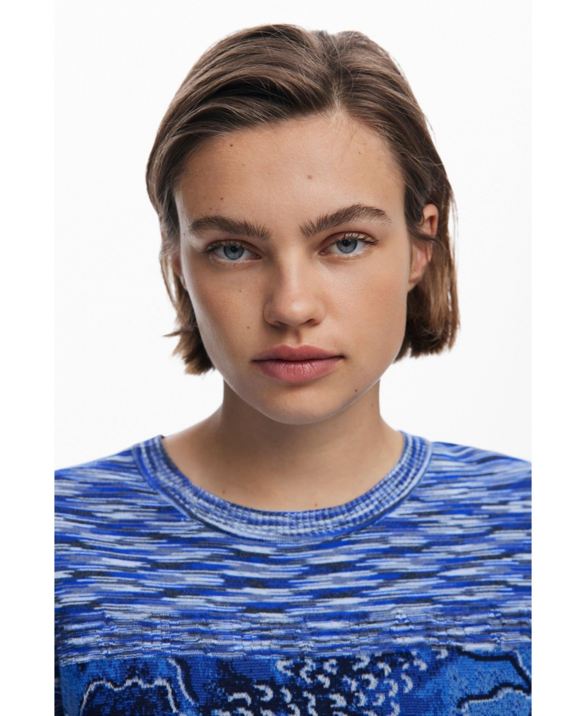 Desigual Women's Marbled Knit T-shirt In Blue