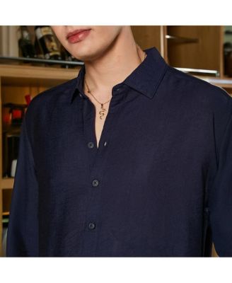 Men's Navy Blue Breezy Wrinked Shirt