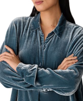 Women's Collared Velvet Long-Sleeve Shirt