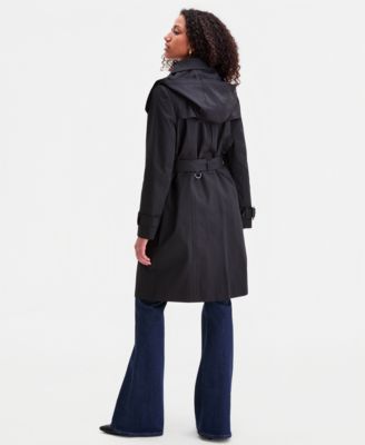 Women's Single-Breasted Belted Hooded Trench Coat