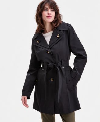 Women's Single-Breasted Hooded Belted Trench Coat