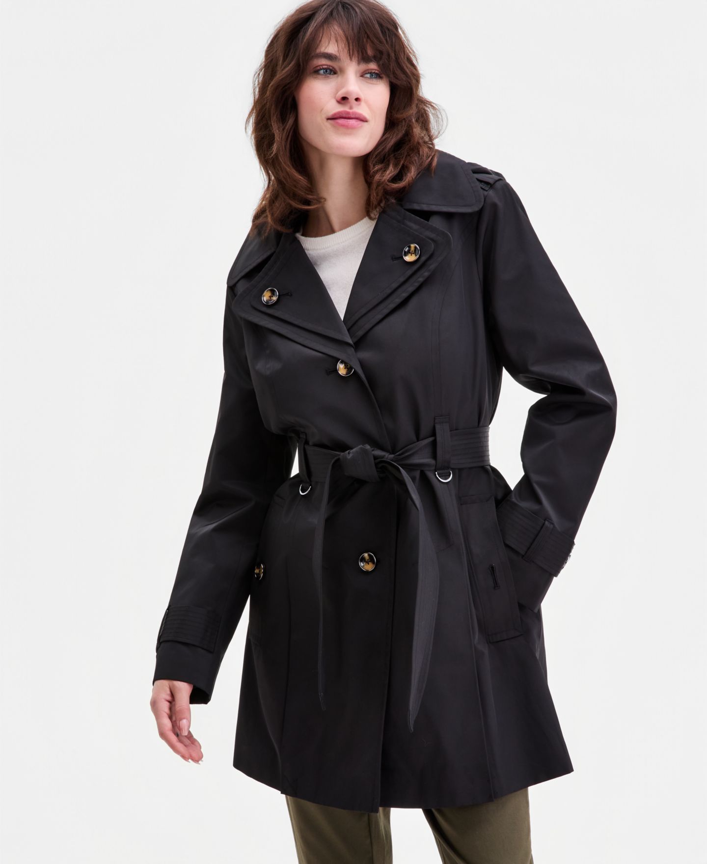 Женское пальто London Fog Petite Single-Breasted Hooded Belted Trench — фото 1