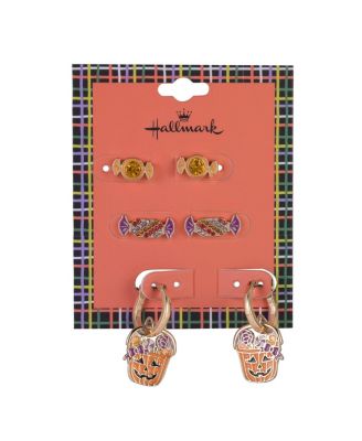 Halloween Jack-O-Lantern and Candy Trio Stud Earring Set