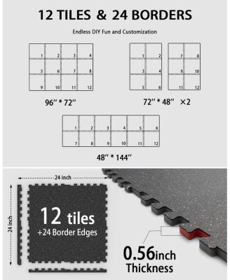 0.56" Interlocking Gym Flooring - 48 Sq Ft EVA Foam & Rubber Top Exercise Mats
