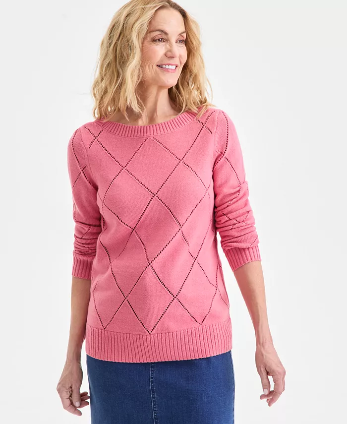 Women's Pointelle Boat-Neck Sweater