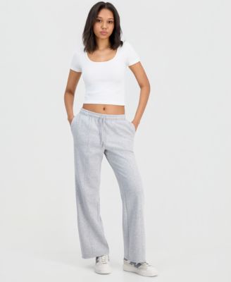 Juniors' Tie-Waist Straight-Leg Fleece Pants 
