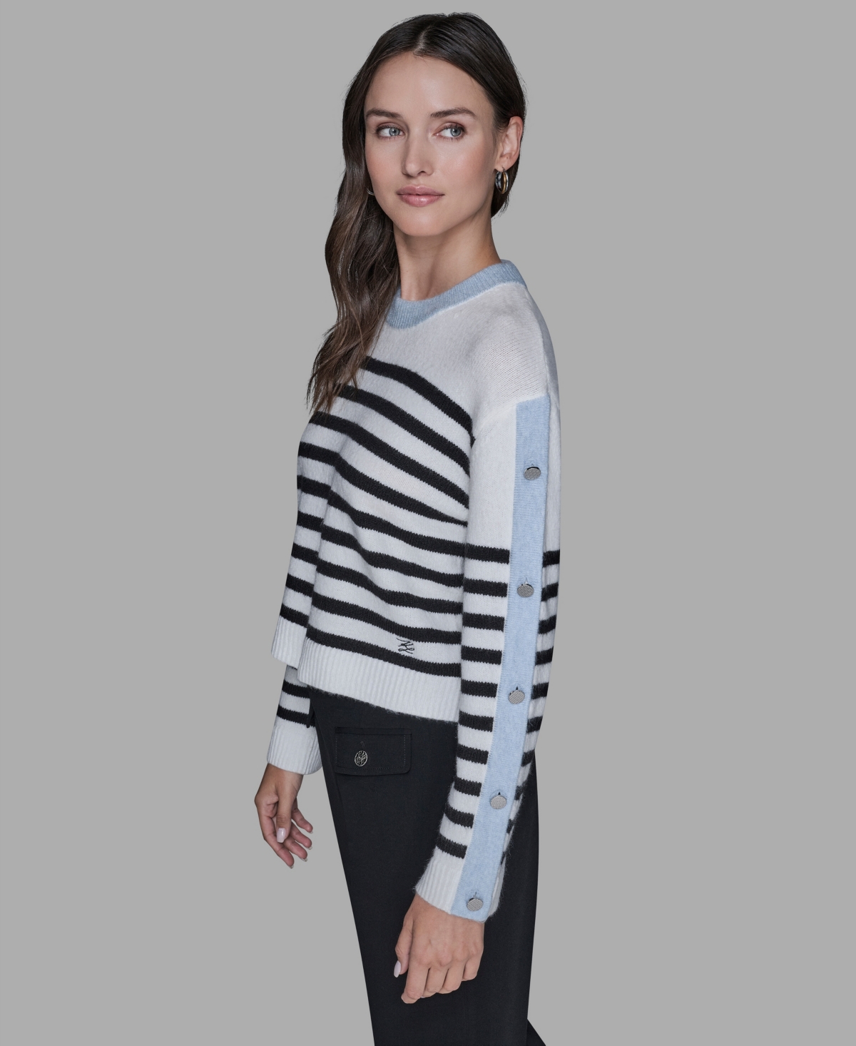 Karl Lagerfeld Women's Striped Crewneck Sweater In Multi