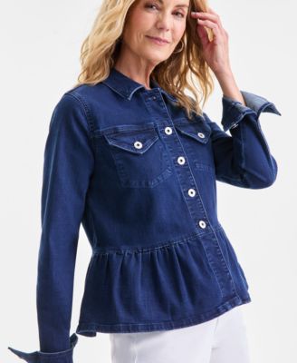 Petite Long-Sleeve Peplum Denim Jacket, Macy's Exclusive