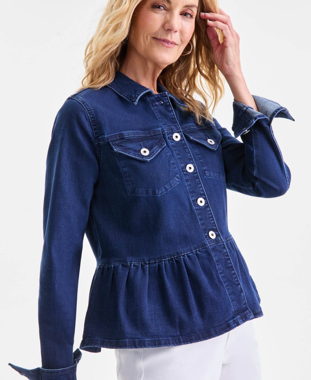 Style & Co Petite Long-Sleeve Peplum Denim Jacket, Macy's Exclusive
