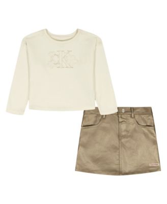 Calvin Klein - Girls 4-6X Long-Sleeve T-Shirt and Skirt, 2-Piece Set