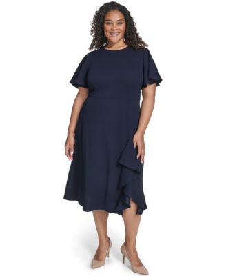 Calvin Klein - Plus Size Flutter Sleeve Round Neck Midi Dress