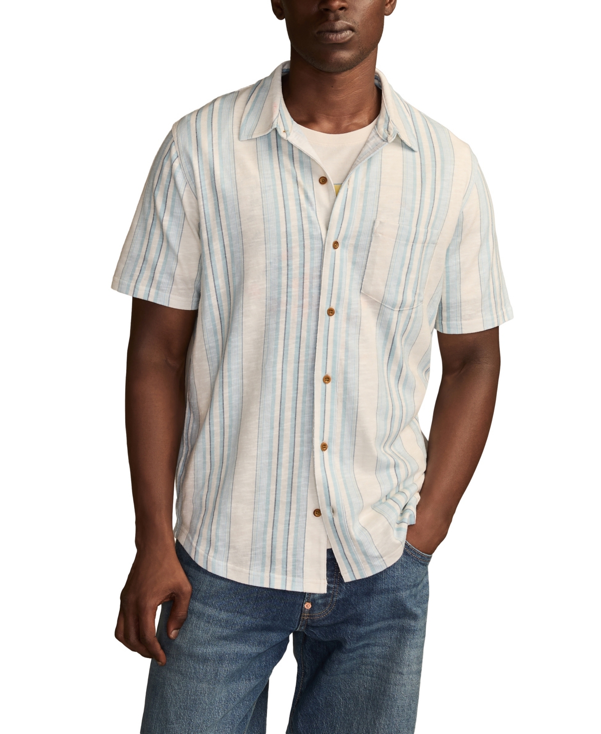 Lucky Brand Men's Short-Sleeve Striped Linen Knit Shirt