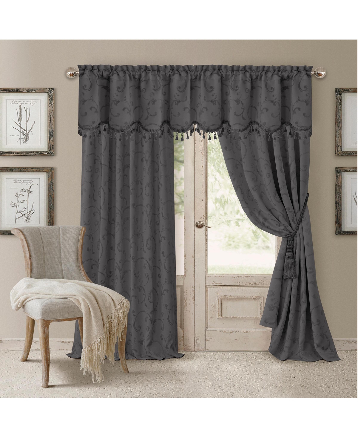 Elrene Home Fashions Mia Jacquard Scroll Blackout Window Curtain