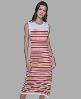 KARL LAGERFELD PARIS - Women's Striped Sleeveless Sweater Dress