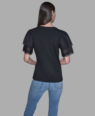 Women's Ruffled Crewneck Floral Top