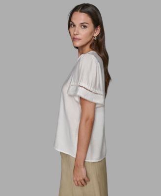 Women's Solid Trim Detail Woven Top