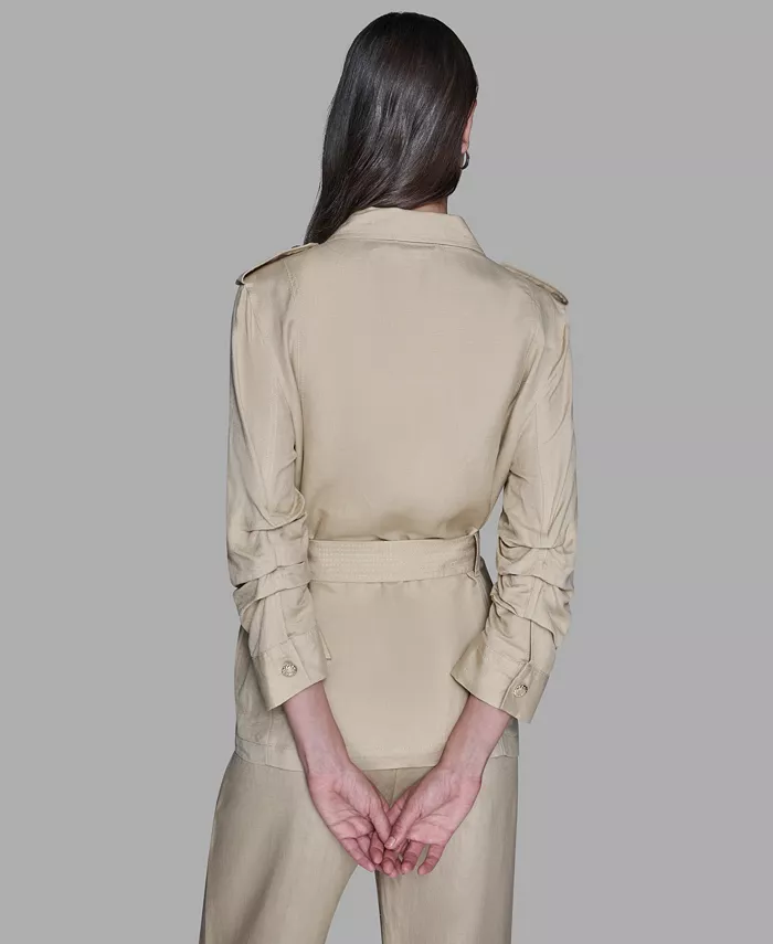 Women's Collared Linen-Blend Belted Jacket - thumbnail 5