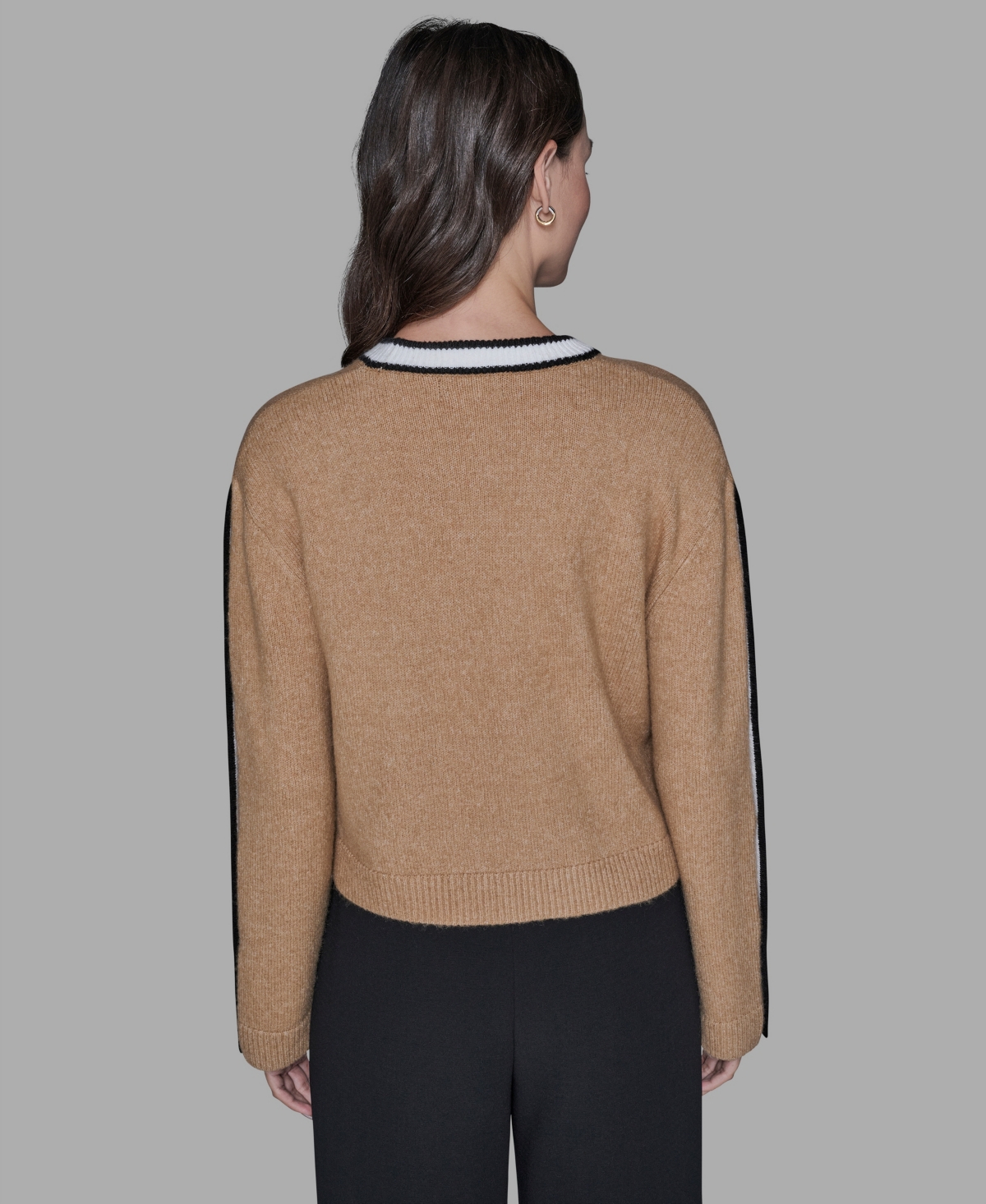 Karl Lagerfeld Women's Contrast Trim Pull-on Sweater In Brown