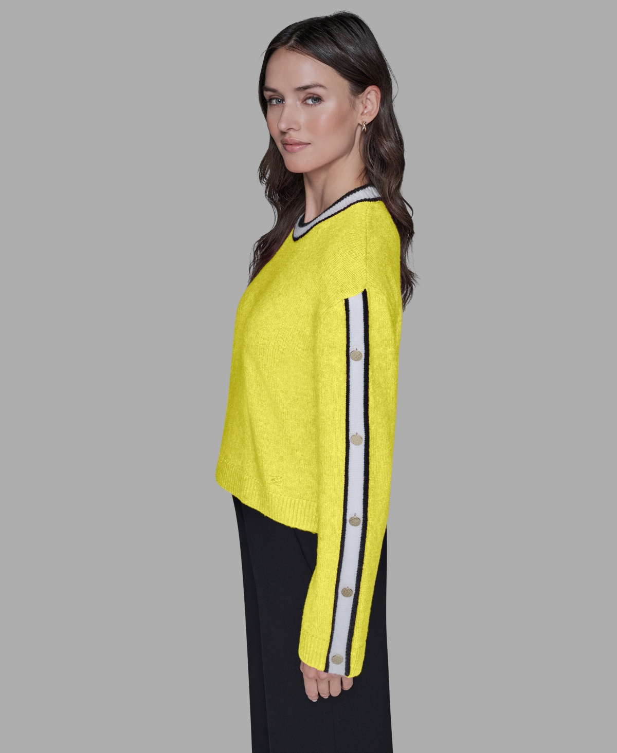 Karl Lagerfeld Women's Contrast Trim Pull-on Sweater In Yellow