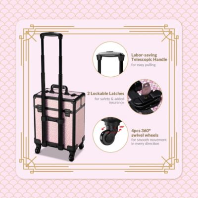 Rolling Makeup Case on Wheels Travel Suitcase Salon Art Deco Bloom