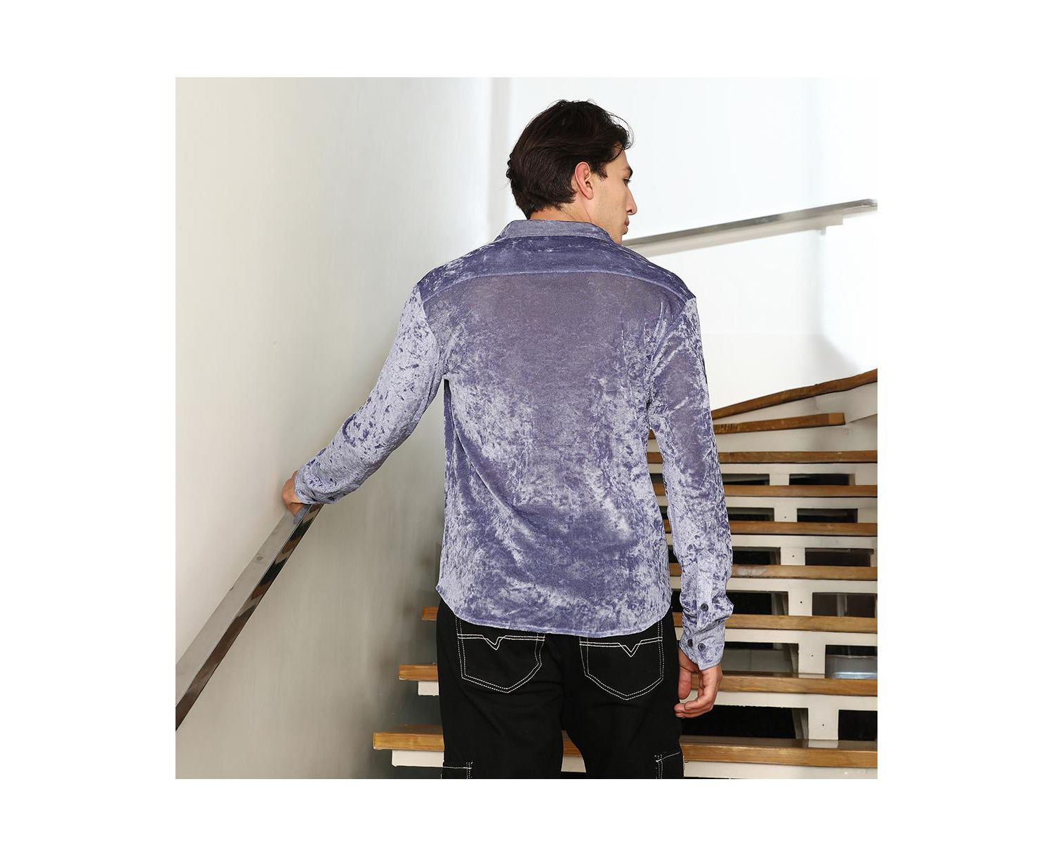 Men's Cornflower Blue Solid Velvet Shirt