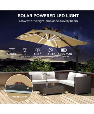 10ft Solar LED Cantilever Umbrella, Offset Hanging Umbrella