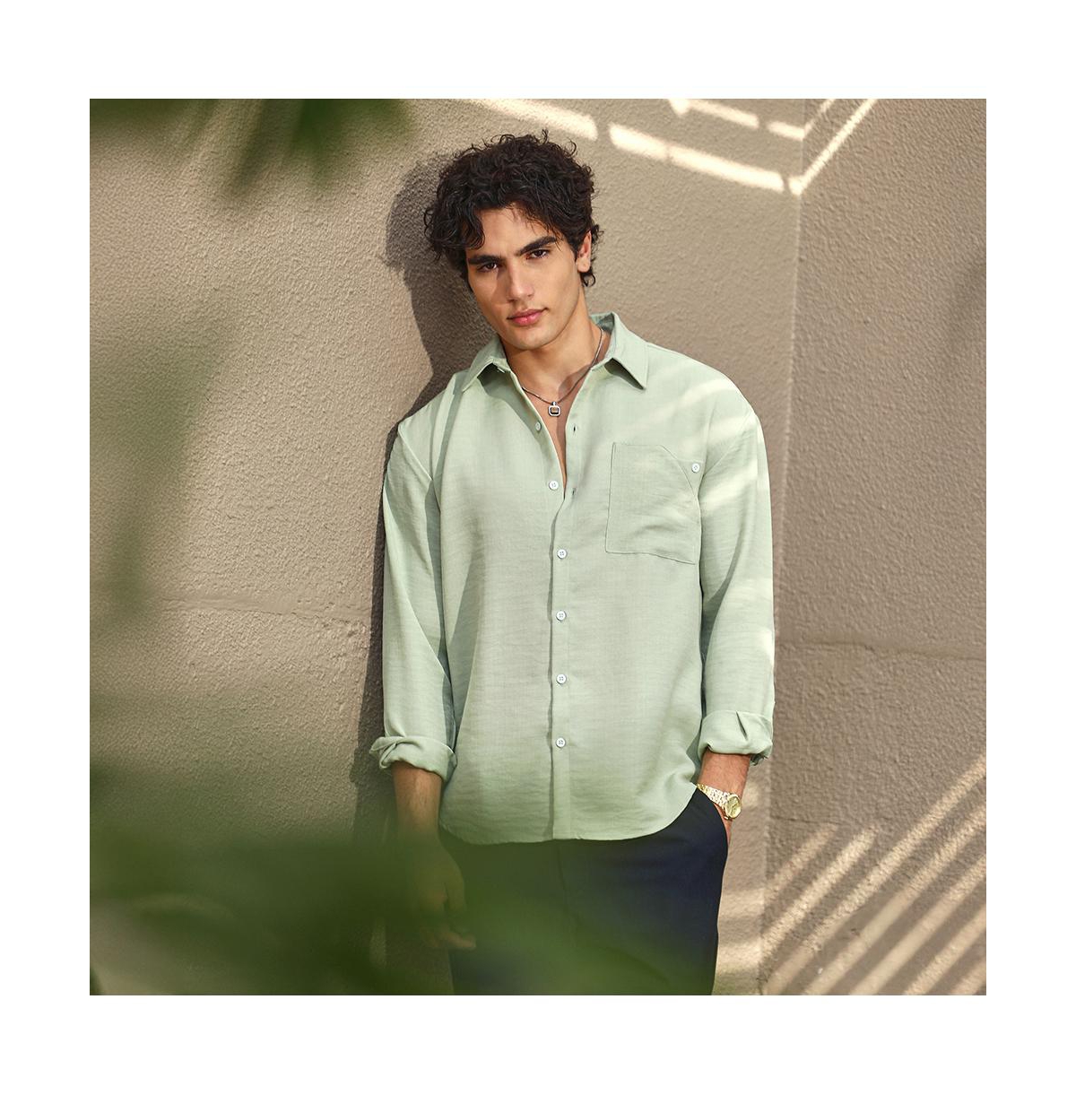 Campus Sutra Men's Sage Green Modular Solid Oversized Shirt